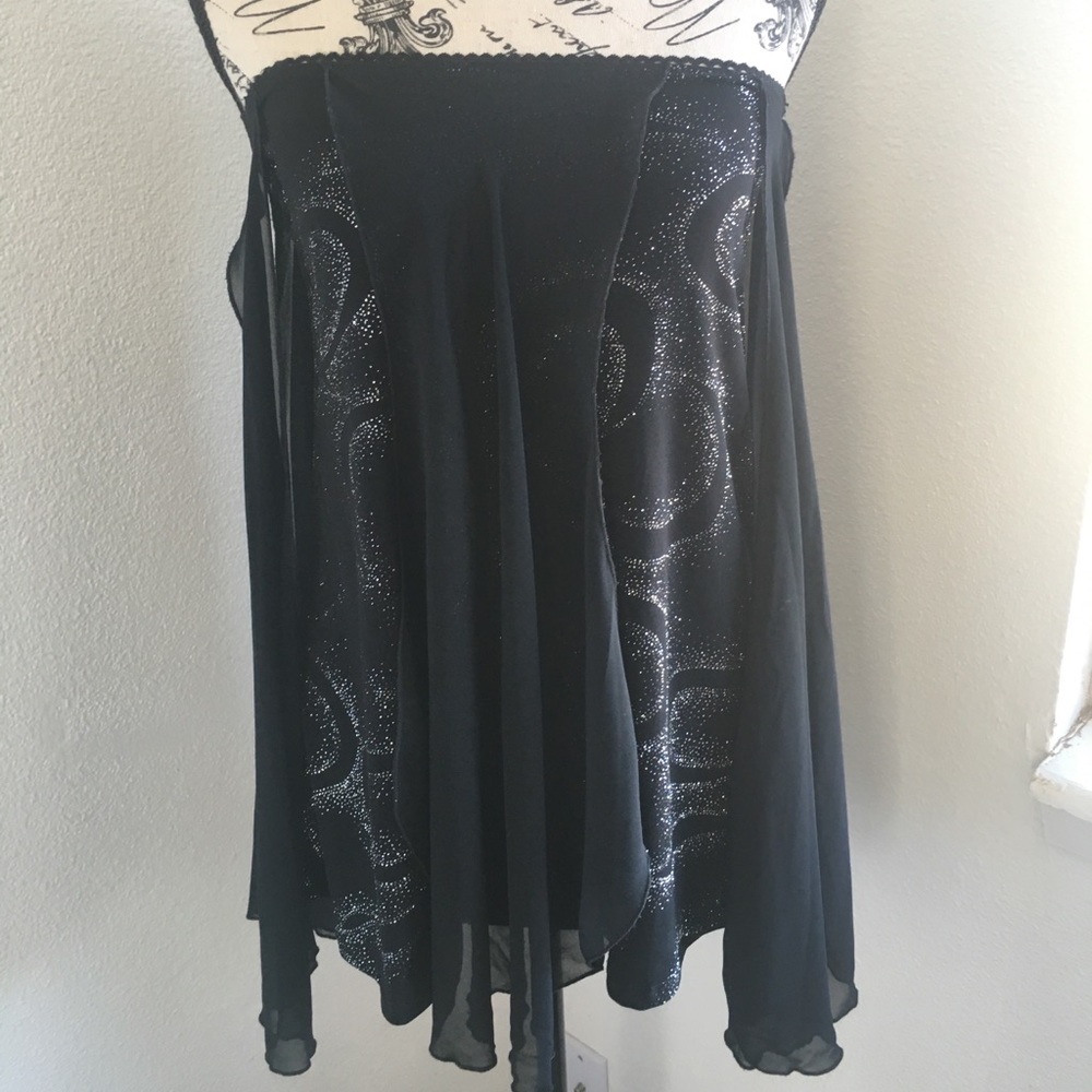 NWOT Strapless Blouse With flowing sheer accent Lg